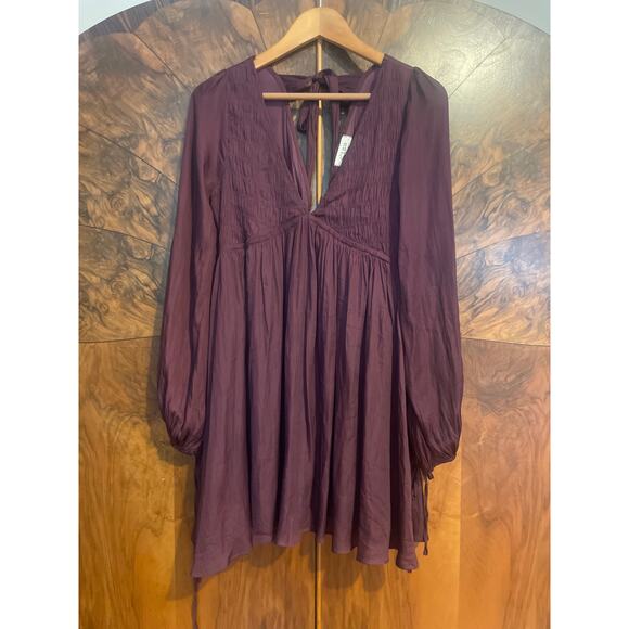 C'ISA Tie Back Babydoll Mini Dress GOTH WHIMSY FAIRY GRUNGE Size Medium M Plum - Picture 2 of 8